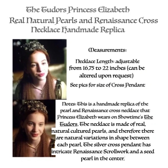 Tudors Elizabeth Real Pearls with Renaissance Cross Necklace, Handmade Replica - Picture 12 of 13